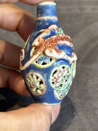 Four Chinese famille rose snuff bottles, Qianlong and Daoguang mark, 19/20th C.
