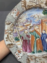 Two Chinese famille rose plates and an Imari-style armorial plate, Kangxi/Yongzheng