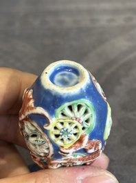 Four Chinese famille rose snuff bottles, Qianlong and Daoguang mark, 19/20th C.
