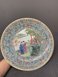 A varied collection of five Chinese famille rose, grisaille and iron-red porcelain, 20th C.