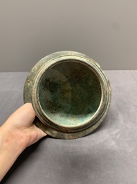 A Chinese bronze 'immortal' 'boshanlu' censer and cover with a tomobako, Western Han