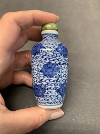 Three Chinese powder blue-ground blue and white snuff bottles and one blue and white snuff bottle, 19th C.