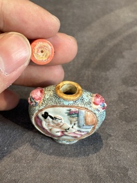 Four Chinese famille rose snuff bottles, Qianlong and Daoguang mark, 19/20th C.