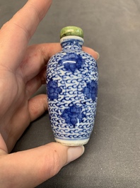 Three Chinese powder blue-ground blue and white snuff bottles and one blue and white snuff bottle, 19th C.
