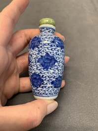 Three Chinese powder blue-ground blue and white snuff bottles and one blue and white snuff bottle, 19th C.