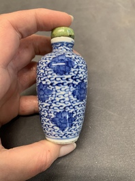 Three Chinese powder blue-ground blue and white snuff bottles and one blue and white snuff bottle, 19th C.