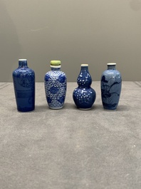 Three Chinese powder blue-ground blue and white snuff bottles and one blue and white snuff bottle, 19th C.
