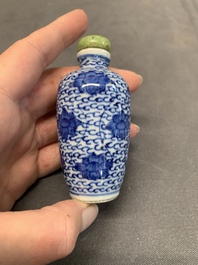 Three Chinese powder blue-ground blue and white snuff bottles and one blue and white snuff bottle, 19th C.