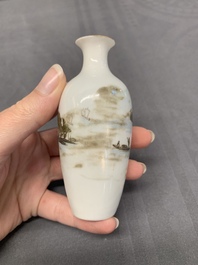 A varied collection of five Chinese famille rose, grisaille and iron-red porcelain, 20th C.