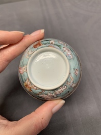 A fine Chinese famille rose 'apple pickers' cup and saucer, Yongzheng