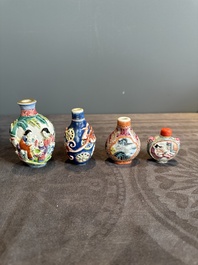 Four Chinese famille rose snuff bottles, Qianlong and Daoguang mark, 19/20th C.