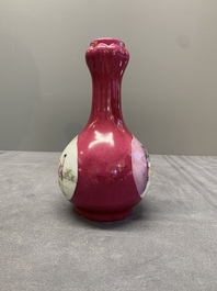 A varied collection of five Chinese famille rose, grisaille and iron-red porcelain, 20th C.