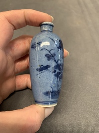 Three Chinese powder blue-ground blue and white snuff bottles and one blue and white snuff bottle, 19th C.
