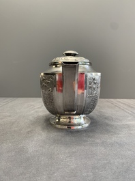Two Vietnamese silver teapots and a sugar bowl and cover, marked Donghung, ca. 1900