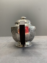 Two Vietnamese silver teapots and a sugar bowl and cover, marked Donghung, ca. 1900