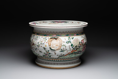 A large famille rose-style 'phoenix' fish bowl or jardini&egrave;re, Samson, Paris, 19th C.