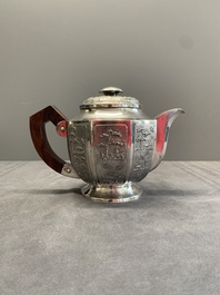 Two Vietnamese silver teapots and a sugar bowl and cover, marked Donghung, ca. 1900