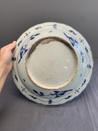 A fine Chinese blue and white 'mountainous landscape' dish, Jiajing