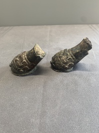 Two Chinese archaic bronze study fragments, Eastern Zhou