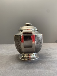 Two Vietnamese silver teapots and a sugar bowl and cover, marked Donghung, ca. 1900