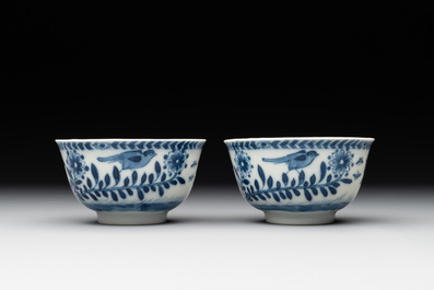 A pair of Chinese blue and white 'Catholic subject' cups and saucers with Madonna and child, Kangxi