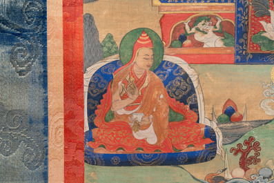 A Tibetan thangka depicting a lama, 19th C.