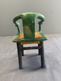 A pair of Chinese sancai-glazed miniature horseshoe-back chairs, Ming