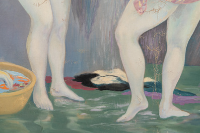 Do Xuan Doan (1937): 'Ladies at a bathhouse', oil on canvas, signed and dated (19)80