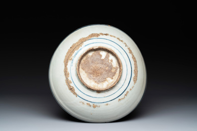 A Chinese blue and white Swatow dish with floral design, Ming
