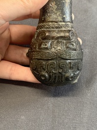 Two Chinese archaic bronze study fragments, Eastern Zhou