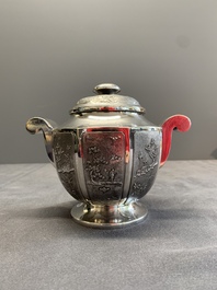 Two Vietnamese silver teapots and a sugar bowl and cover, marked Donghung, ca. 1900