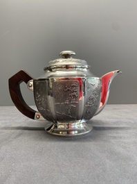 Two Vietnamese silver teapots and a sugar bowl and cover, marked Donghung, ca. 1900