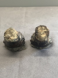 Two Chinese archaic bronze study fragments, Eastern Zhou