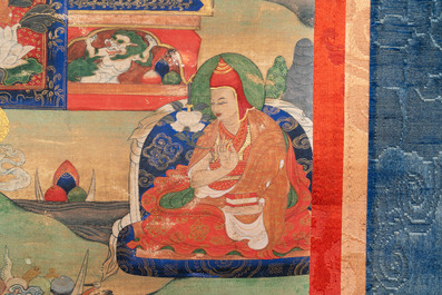 A Tibetan thangka depicting a lama, 19th C.