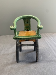 A pair of Chinese sancai-glazed miniature horseshoe-back chairs, Ming