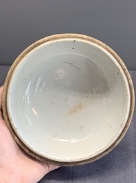 A Chinese slip-decorated brown-glazed 'three friends of winter' bowl and cover, Zhushan kilns, late Ming