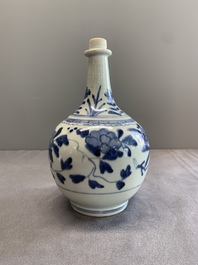 Three Japanese blue and white Arita 'birds among flowering branches' pharmacy bottles, Edo, 18th C.