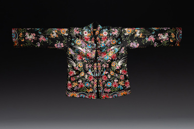 Two Chinese embroidered silk women's robes, 19/20th C.