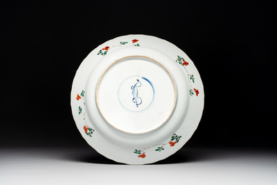 A Chinese famille verte 'flower basket' dish, artemisia leaf mark, Kangxi