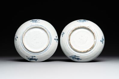 RETURNED 10/12/24 Five Chinese Swatow blue and white 'rooster' plates, Ming