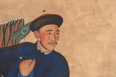 Chinese school: 'Manchu archer', ink and colour on silk, 18/19th C.