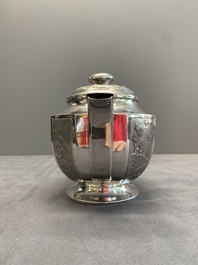 Two Vietnamese silver teapots and a sugar bowl and cover, marked Donghung, ca. 1900