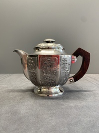 Two Vietnamese silver teapots and a sugar bowl and cover, marked Donghung, ca. 1900