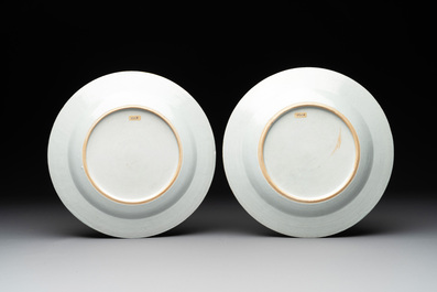 A pair of Chinese armorial plates with the arms of Giles impaling Despayne, Qianlong, ca. 1745