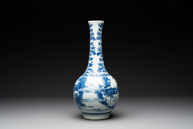A Chinese blue and white 'Lian Sheng San Ji 連升三級' bottle vase, Transitional period