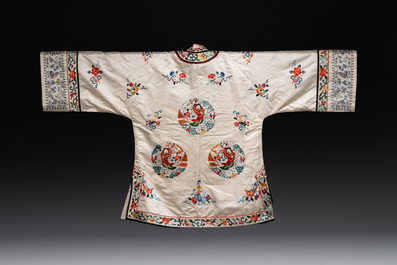 Two Chinese embroidered silk women's robes, 19/20th C.