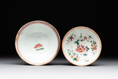 A varied collection of Chinese blue and white, and famille rose tea wares, Qianlong