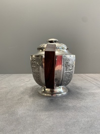 Two Vietnamese silver teapots and a sugar bowl and cover, marked Donghung, ca. 1900