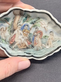 A Chinese famille rose 'Leda and the Swan' pattipan or spoon tray, Yongzheng/Qianlong