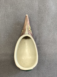 Two Chinese sancai-glazed shoes with flowers and butterflies design, Kangxi